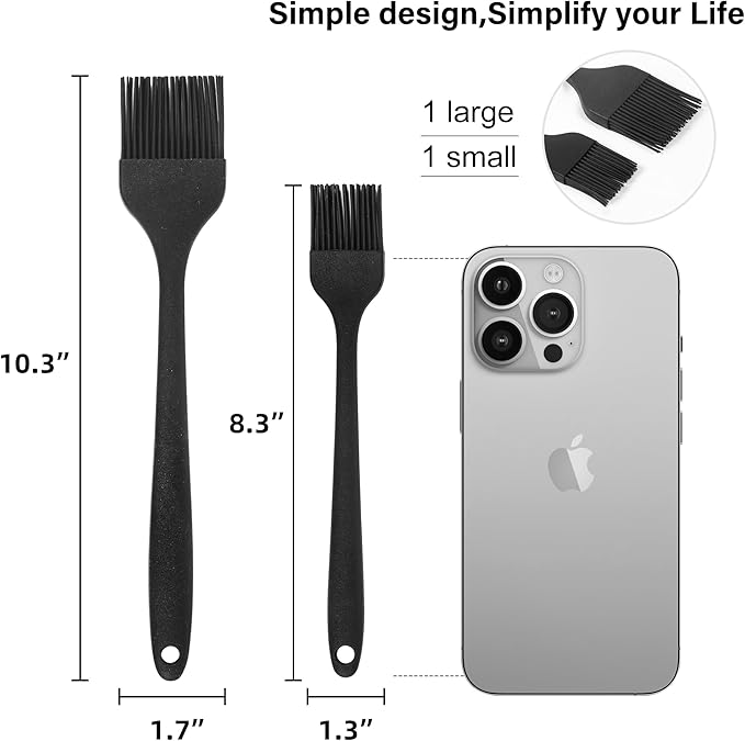Silicone Basting Pastry Brush, Heat Resistant Cooking Brush for Oil and Sauce. BPA Free and Dishwasher Safe (2 Pcs).