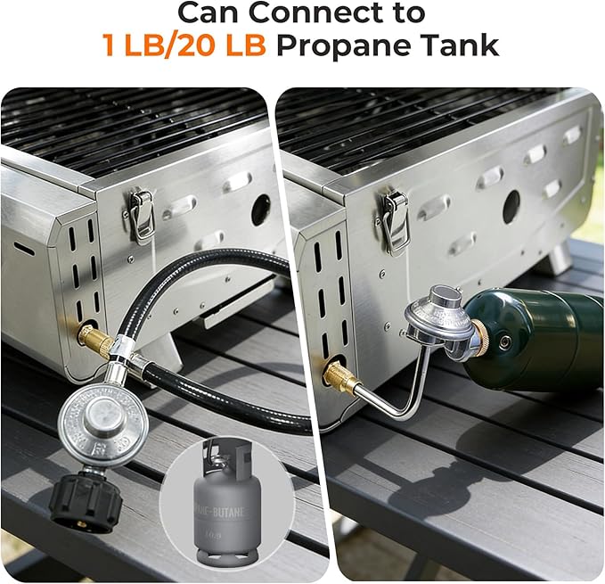 Electactic 16,000 BTUs Portable Tabletop Gas Grill, 2-Burner Propane Grill with 251 Sq.in Cooking Area, Stainless Steel BBQ Grill with Foldable Legs, Easy Assemble & Clean for Patio, Camping, Tailgate