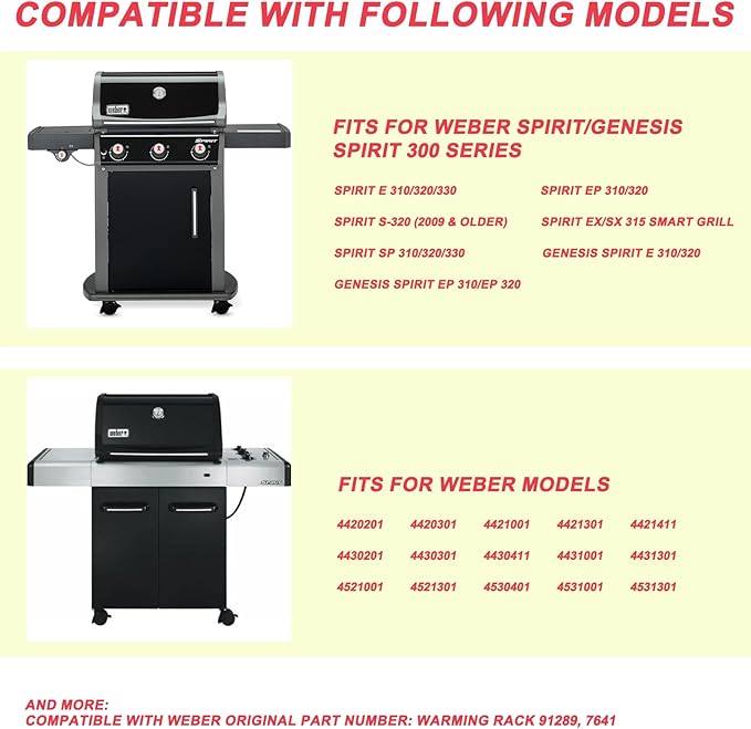 DcYourHome 7641 Warming Rack for Weber Spirit I & GS4 Spirit II 300 Series, Spirit E-310 E-315 E-320 E-335 SP310 Parts with Front Control Knobs, Genesis Silver Gold B/C, Stainless Steel 24 7/8 Inch