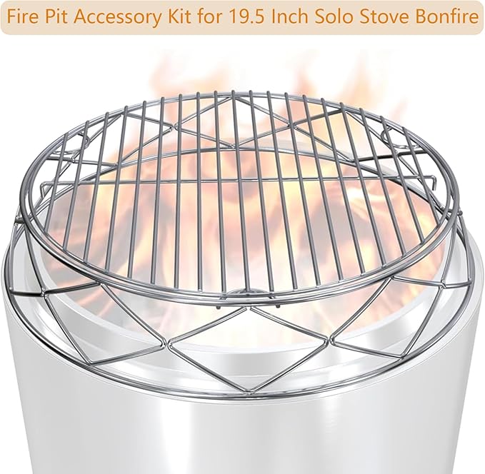 Stainless Steel Round Fire Pit Cooking Grates Accessory Kit for 19.5" Solo Stove Bonfire and Other Firepit, Grill Fire Pit Stand for Outdoor Camping BBQ Picnic Fireplace Tools