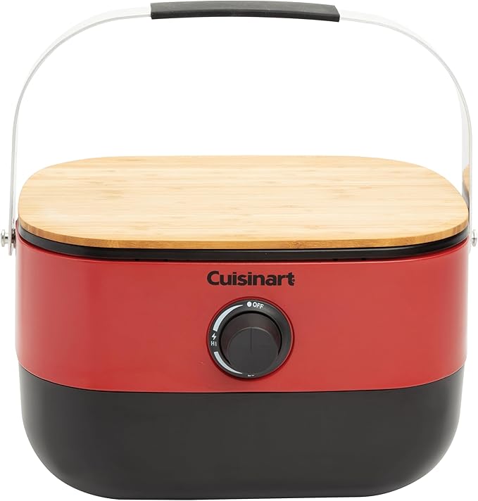 Cuisinart Venture™ Portable Gas Grill, Small Camping Grill with Cutting Board and Handle, Non Stick Porcelain Enameled Cast Iron Grate, 9,000 BTU Stainless Steel Burner for Camping, Tailgates, Beaches