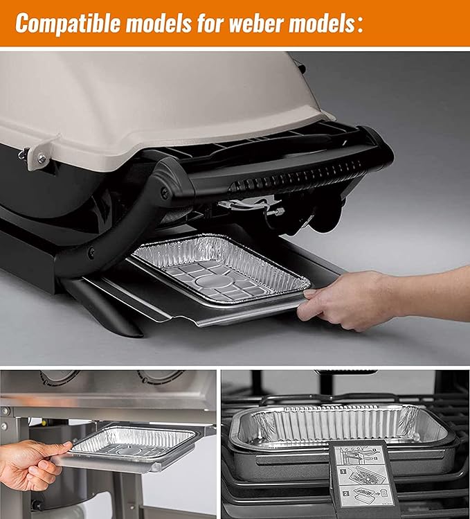 NUPICK 55 Pack 6415 Drip Pans Compatible for Weber Spirit Series, Genesis Series, Q Series Grills, Disposable Aluminum Foil Grease Trays, 8.5" x 6"