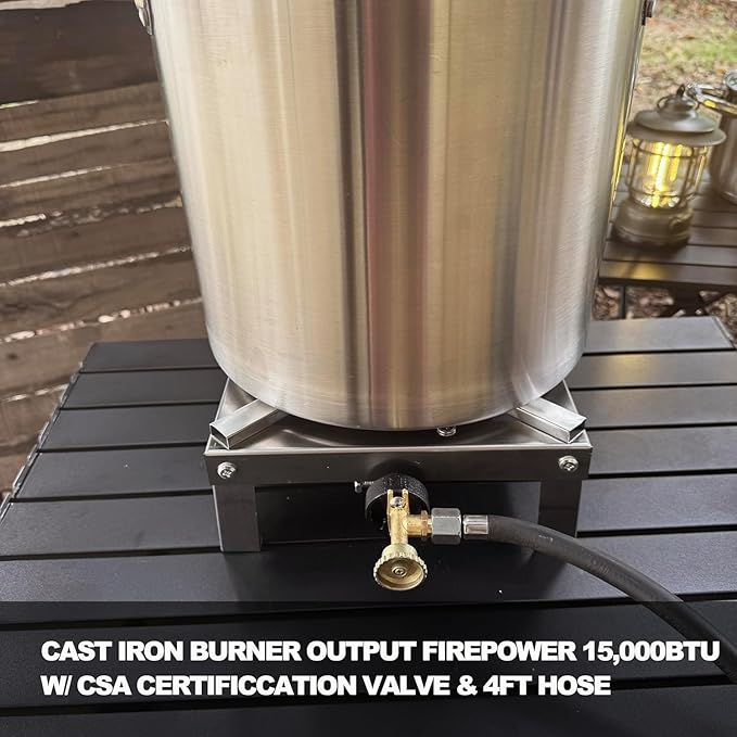 LetFeng Stainless Steel Outdoor Cooking High Power Gas Burner Single Propane Burner with 4ft 0-20Psi Hose Propane Burner 150,000 BTU Great for Outdoor Cooking Camping, Tailgating, Home Brewing Sliver