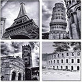 Wieco Art Architectures Modern 4 Panels Giclee Canvas Prints Europe Buildings Black and White Landscape Pictures Paintings on Canvas Wall Art Ready to Hang for Bedroom Home Office Decorations