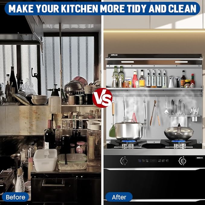 42 x 30 Inch Stainless Steel Backsplash with Shelf & Knife Rack - Stove Backsplash for Oven & Range | Stainless Backsplash with Pre-Drilled Holes - Easy Install