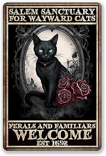 Gothic Black Cat Wall Decor - Vintage Witchcraft Metal Art, Home Wall Decoration, 8x12 inch Sturdy and Durable Aluminum Sign