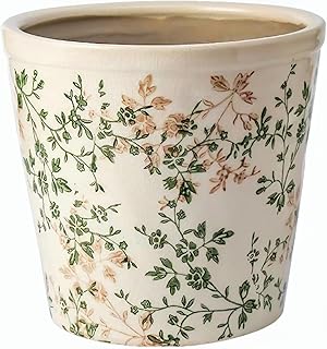 Ceramic Planter with Drainage Hole, Plastic Tray & Mesh, 6.7 Inch - Indoor/Outdoor Flower Pot for Orchids, Succulents, Green Floral Modern Farmhouse Décor for Home,Office and Garden, Ideal Gift