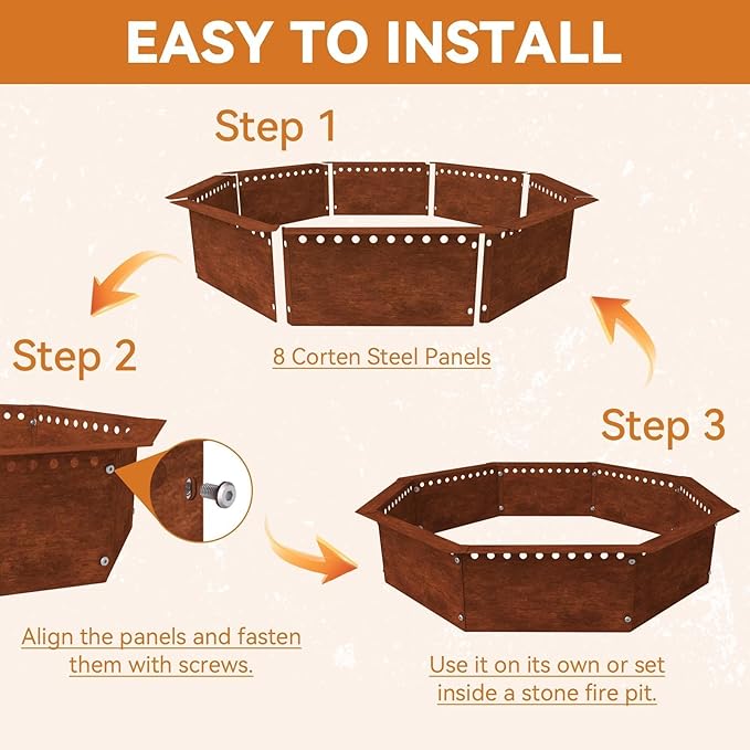 Heavy Duty Smokeless Fire Ring – 46 inch Outer/42 inch Inner Large Detachable & Portable Corten Steel Fire Pit Ring for Outdoor Camping & Bonfires – DECOROCA