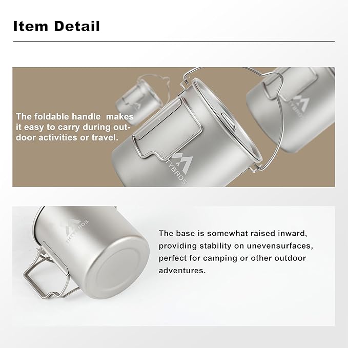 THTYBROS Titanium 750ml Pot with Titanium Spork, Ourdoor Solo Camping Mug, Hanging Cup Spork Kits