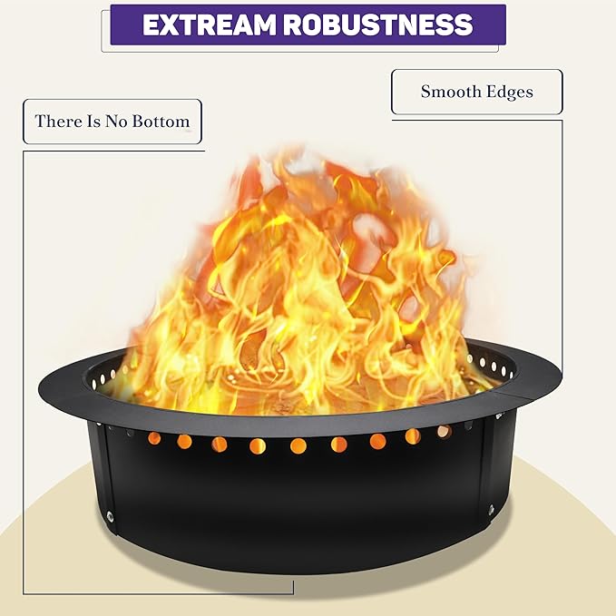FEBTECH Smokeless Fire Ring Liner - 42" OD & 36" ID - Premium Carbon Steel Fire Ring with Heat Resistant Coating - DIY Portable Smokeless FireRing Designed for Memorable Gatherings Under The Stars
