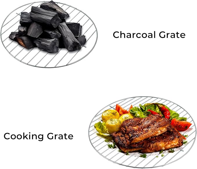 Stainless Steel Hinged Cooking Grate Charcoal Grate compatible with Cuisinart 14-inch Portable Barbecue Grill (A set)