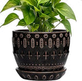 G EPGardening Ceramic Pot for Plants 5.5 Inch - Ceramic Plant Pot Indoor with Drainage Hole and Saucer, Round Boho Planter for Indoor Plants Outdoor, Housewarming Gifts, Garden Office Decor, Black