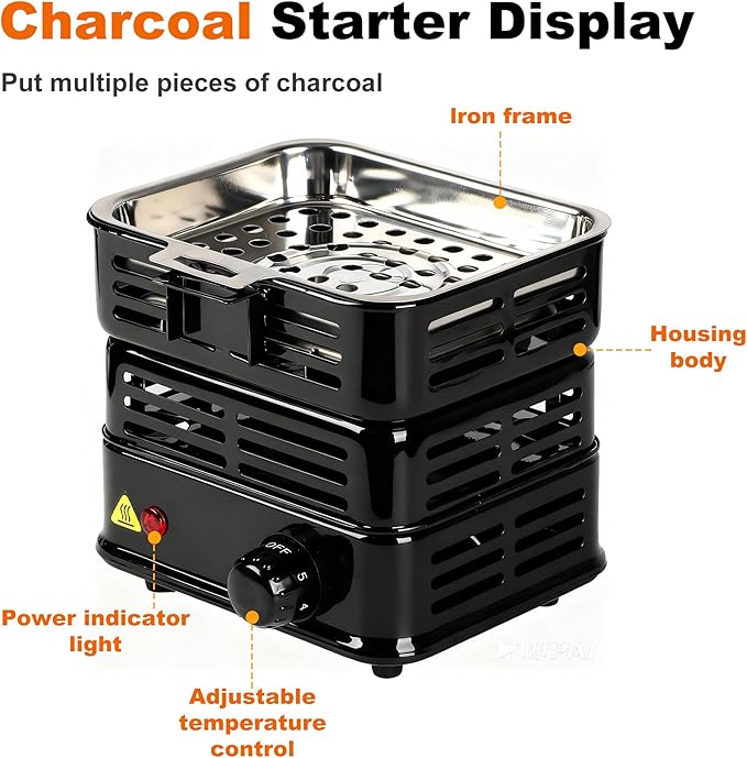 MultipurposeTurbo Coal Burner,Electric Charcoal Burner 1000W High PowerCube Coil Burner Heats faster, with Stainless Detachable Tongs (black)