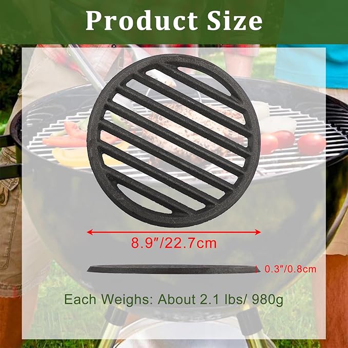 Cast Iron Bottom Fire Grate - 9 Inch Round BBQ Grill Grate Replacement, High Heat Charcoal Plate Bottom Grate Grill Parts, Fireplace Grate for Fire Pit Project BBQ Accessories Parts