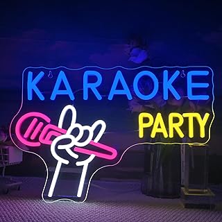 Looklight Karaoke Party Neon Sign Music Room Decor Karaoke Bar Dimmable On Air Led Signs for Wall Decor Microphone Neon Light Sign Bar Music Studio Birthday Party Decorations 16.6''x 11.1''
