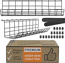 Under Desk Cable Management Tray, Cord Organizer for Wire, Cord Management Under, Wire Holders - Black Tray - Set of 2X 17