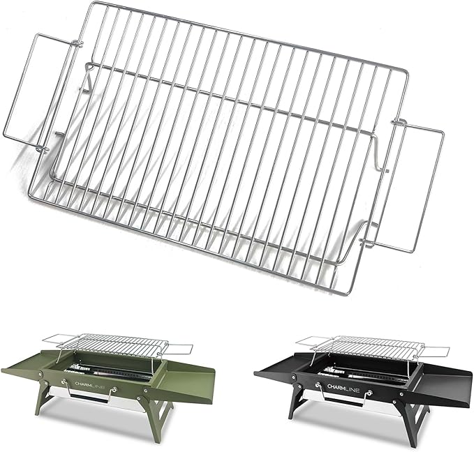 Charmline Stainless Steel Grill Grate Replacement, Lift-Up BBQ Cooking Grid with Handles, Suitable for Charmline Portable Charcoal Grill, Ideal for Meat, Steak & Outdoor Camping (14x9in)