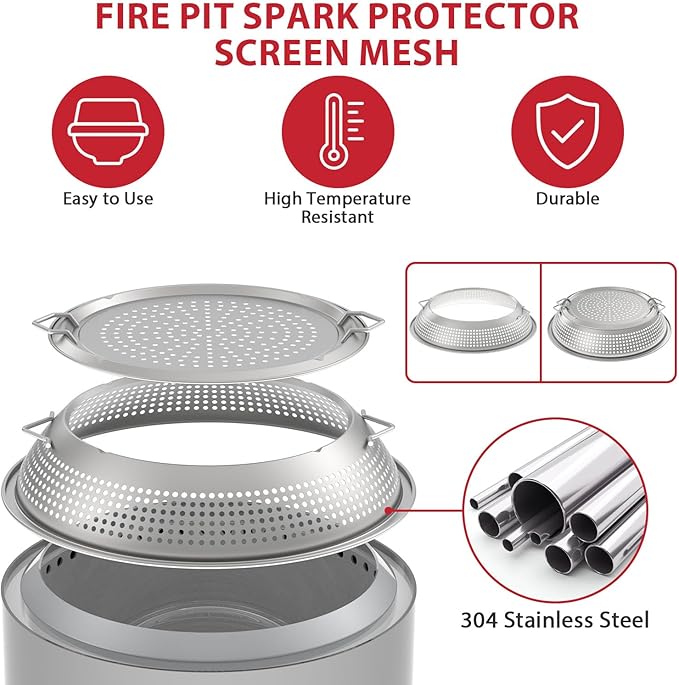 Spark Shield for Solo Stove Bonfire - Stainless Steel Fire Pit Spark Protector Screen for Outdoor Backyard Party, Shield for Solo Stove Bonfire with Two Guild Sticks