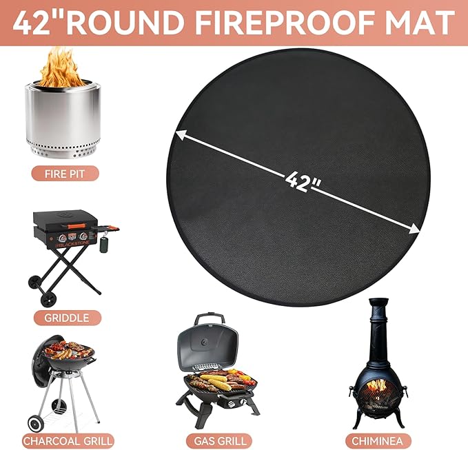 Solo Stove Bonfire 42" Fire Pit Mat, Double-Sided Fireproof Grill Mat Protector for Outdoor BBQ, Round Camping Stove BBQ Mat for Patio, Deck, Lawn & Ground Protection