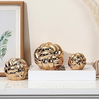 Wenqik Gold 3 Pcs Knot Decor, Chain Link Coffee Table Bookshelf Decor Accents, Entry Table Ceramic Aesthetic Minimalist Decorative Objects for Modern Home Living Room Decoration 3 Sizes