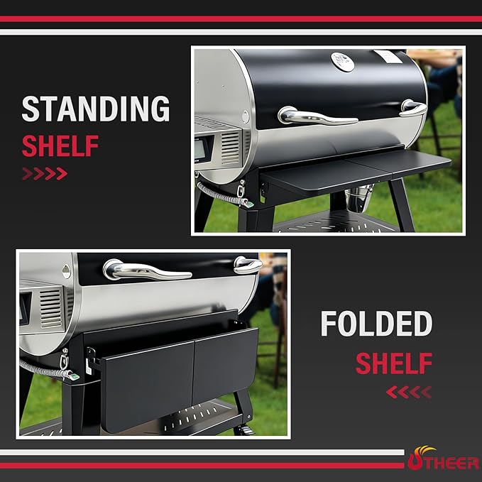 Utheer Front Folding Shelf for Recteq RT-1100 Flagship Wood Pellet Grill, Heavy Duty Grill Prep Table 31.3" x 10.2", Supports 60 LBS, Foldable BBQ Front Shelf, Rectec RT 1100 Smoker Accessories