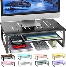 gianotter Desk Organizers and Accessories, 2-Tier Metal Monitor Stand Riser, Desk Organizer for Monitor, Office Desk Storage Organizer for Office Supplies (Black)
