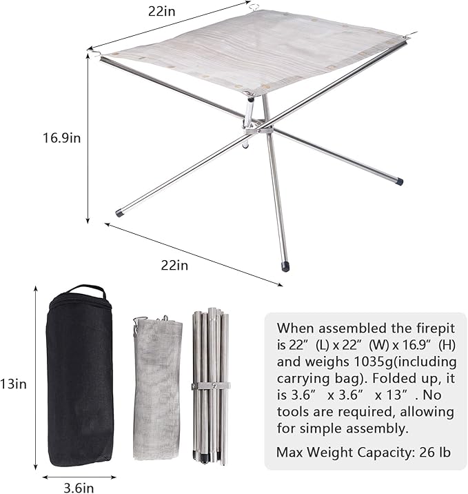 Portable Outdoor Fire Pit 22 Inch - New Upgraded Camping Fire Pit Collapsible Foldable Mesh Fire Pits Fireplace for Camping, Campfire, Patio, Backyard and Garden - Carrying Bag Included