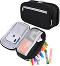Large Capacity Pencil Case Big Storage Pencil Bag Pouch 3 Multifunctional Compartment Pen Marker Cases Holder Portable Office Stationery Organizer Supplies Makeup Bag, Black
