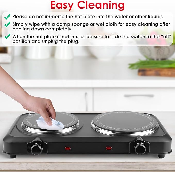 1800W Infrared Dual Burner Portable Electric Hot Plate | 7.5” & 6.3” Glass Cooktops with Stepless Temperature Control (302℉ to 1022℉) | Compact Heating Solution for Home, RV, Camping, and Dorms
