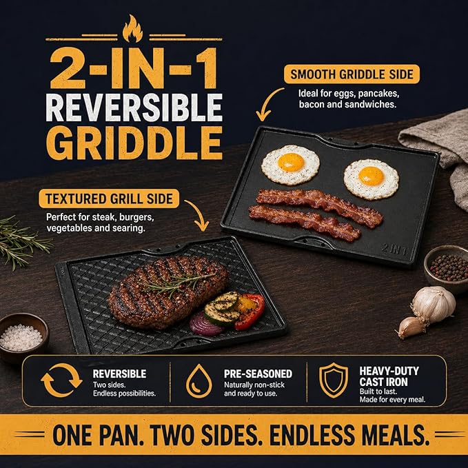 Cast Iron Griddle for Weber Spirit I & II 300 Series, Flat Top Grill Pan Replacement for Weber Spirit E310 E320 E330 S310 S320 S330, Fits Genesis Silver B/C Gold B/C 1000–3500, Replace Weber 7638 7639