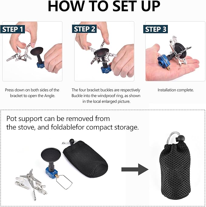Widesea Camping Burner Stove 3300W Outdoor Gas Stove Small Backpacking Stoves Portable Bottletop Backpacking Stove Portable Tourist Survival Bushcraft Kitchen