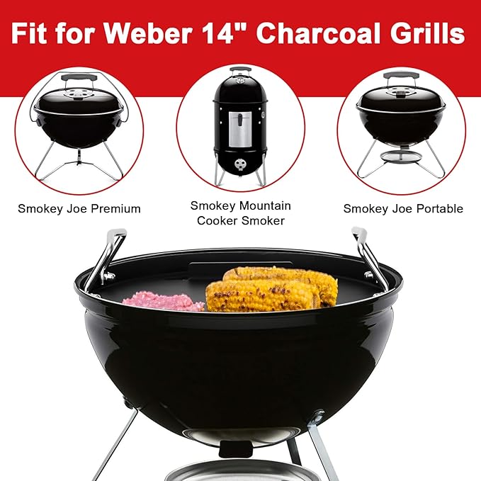 Full Size Griddle Inserts for Weber 14" Charcoal Grills Smokey Joe/Smokey Joe Premium/Smokey Mountain Cooker Smoker, Flat Top Griddle for Small Big Green Egg Grills, Replacement Part for Weber 7431