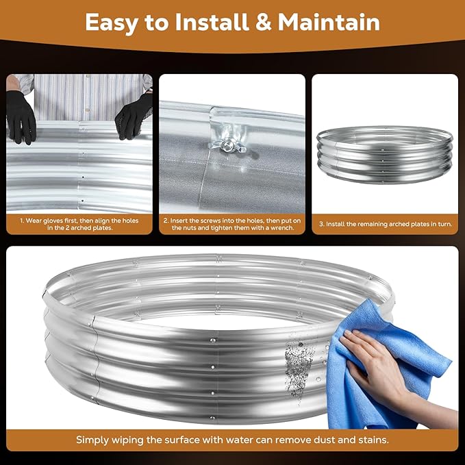 Raynesys 48 Inch Round Galvanized Fire Pit Ring, Silver Round Galvanized Fire Ring, 4 Feet Diameter Fire Pit, Outdoor Pits for Backyard, Camping, Bonfire