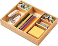 Umilife Bamboo Desk Drawer Organizer, Wood Junk Organizer Tray with Adjustable Dividers, Anti-Skip Storage Organization in Office Bathroom Drawer for Vanity, Makeup, 12" x 9"