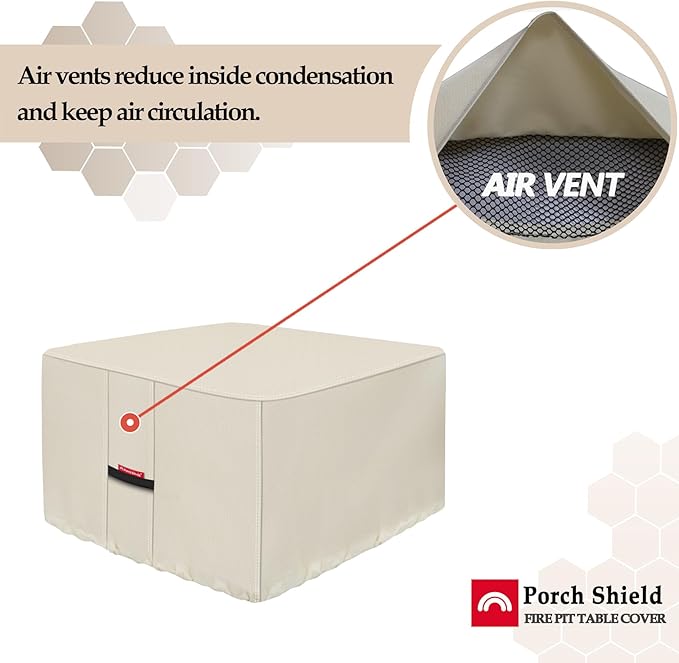Porch Shield Fire Pit Cover - Waterproof 600D Heavy Duty Fade Resistant Square Patio Fire Pit Table Cover Beige - 40 x 40 inch