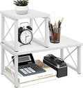 ELITEROO Wood Desktop Shelf, Freestanding Small Bookshelf Dorm Supplies Organizers, 2 Tier Independent Stackable Desk Stand, Adjustable Storage Organizer, Kitchen Counter Display Rack, White