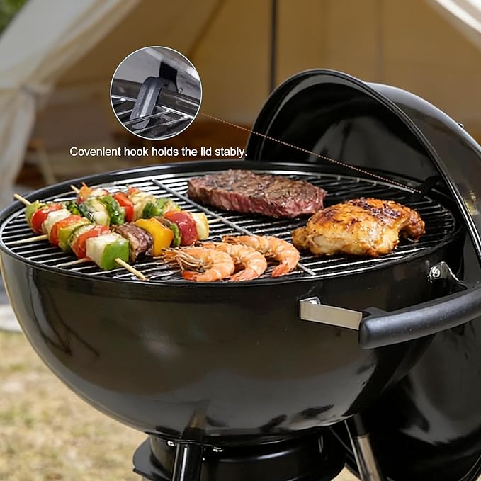 Charcoal Grills 18 inches Kettle Grill with Lid&Large Ash Collector,Outdoor Barbecue Grill for Camping/Garden/Party/Poolside