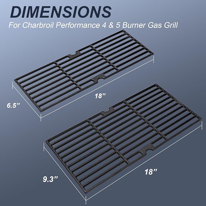 Grill Parts for Char-Broil Performance 4 Burner 463342119 463342118 463332718 463347017 463377017 463376117 463376018P2 463335517 463349917 Grill Burner Heat Plate Cast Iron Grill Grates 18 Inch