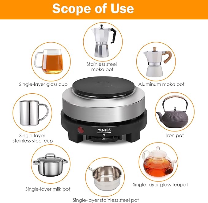 500 Watt Hot Plate, Portable 500W Electric Hot Plate, Electric Camping Stove Low Watt, Single Burner, for Milk Water Coffee Heating (US Plug）