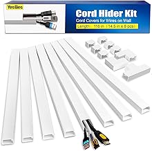 YesBes 116in Cord Hider Kit, Cord Covers for Wires on Wall, Paintable Cable Raceway, Cord Hider for Wall Mount tv, tv Cable Hider Wall kit, Wire Covers for Cords, W0.96in X H0.57in, White
