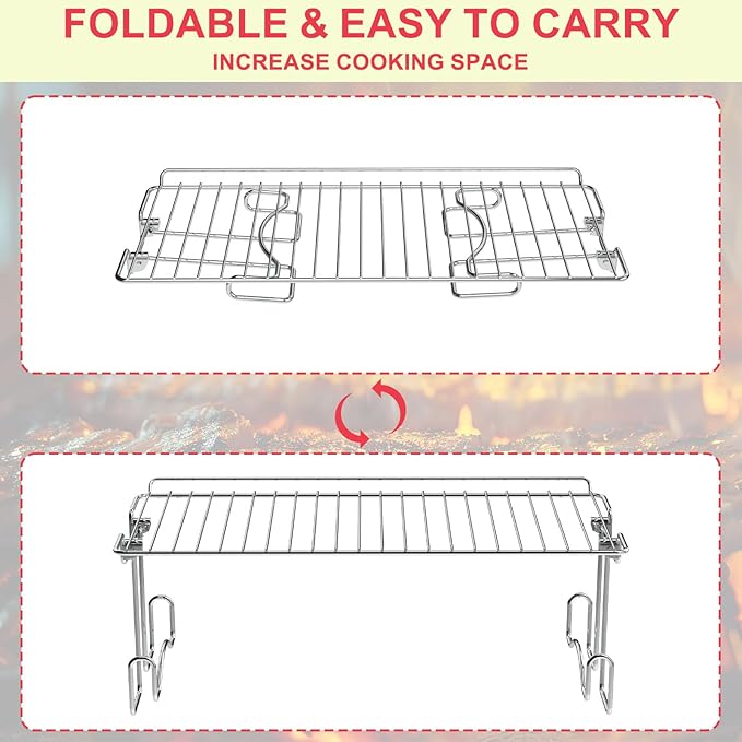 DcYourHome Griddle Warming Rack Compatible with 17" Blackstone Griddles, Portable and Adjustable Stainless Steel Rack for Blackstone Griddle Stand 17 Inch Accessories, One-Step Clip On Attachment
