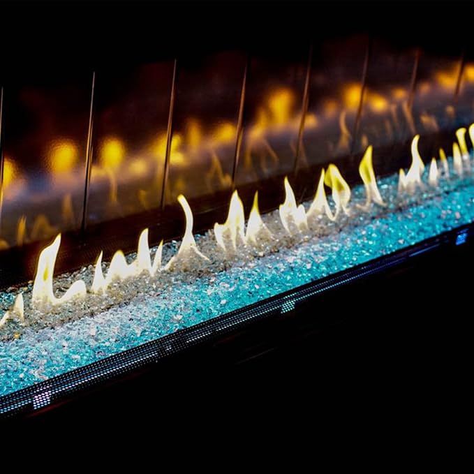 10 lbs Fire Glass, 1/2 Inch Aqua Blue Reflective Fire Glass for Propane Fire Pit, Fire Pit Glass Rocks Safe for Fireplace, Table and Landscaping
