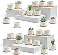 Fumete 24 Set Father's Day Christian Religious Gift Bulk Bible Verse Succulent Pots with Tray Drainage, 12 Scripture Quote, 3x2 in Mini Ceramic Flower Planter for Home Church Gift (Affirmation)