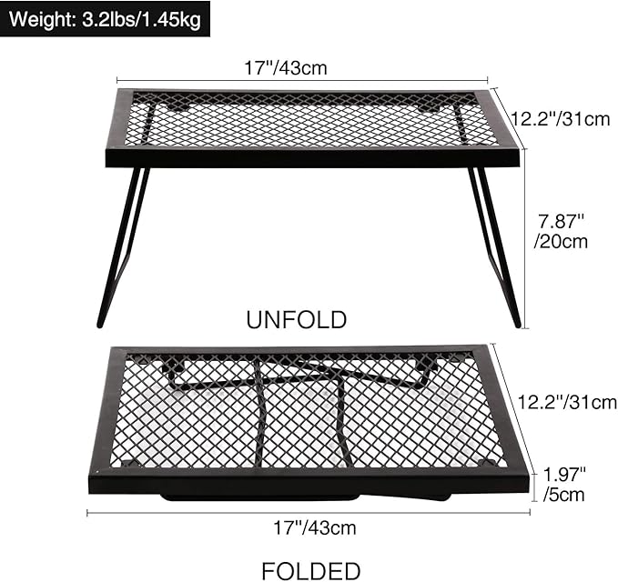 REDCAMP Folding Campfire Grill Grate, Portable Heavy Duty Steel Grate, Fire Pit Grill Grate for Outdoor Camping Cooking BBQ