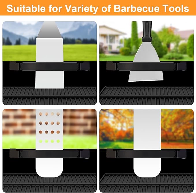 Griddle Spatula Holder, Adjustable Stainless Steel Grill Tool Hold Rack for Blackstone, Camp Chef, Royal Gourmet (Black)