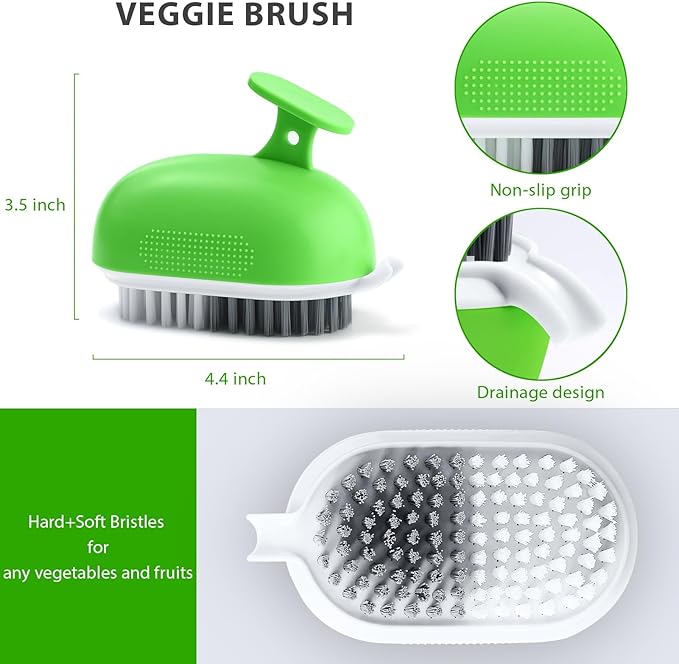 Lumkew Vegetable Brush Scrubber for Food, Drainable Potato Mushroom Scrubber Brushes, Veggie Fruit Washing Scrub Cleaner,1Pcs, Green