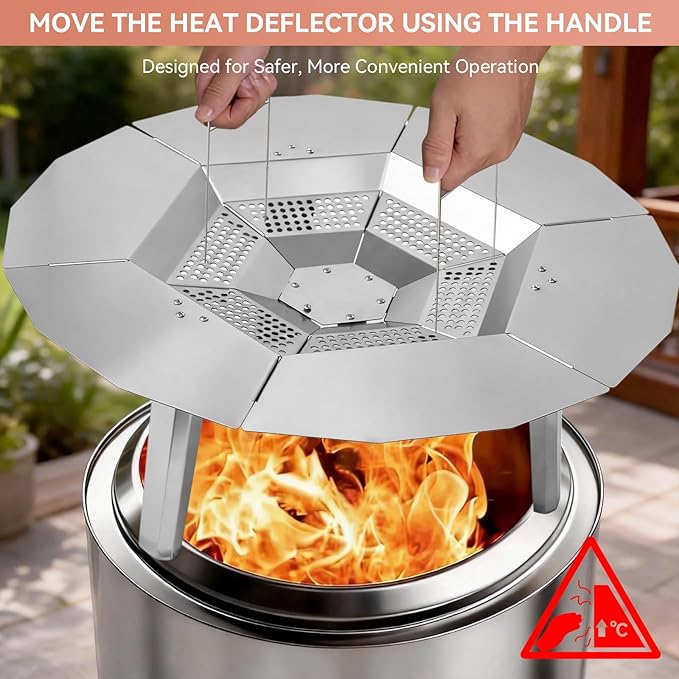 Heat Deflector for Solo Stove Bonfire 19.5 inch, Fire Pit Heat Diffuser with Handle, 304 Stainless Steel for Solo Stove Bonfire 1.0 & 2.0 and Other 19.5" Fire Pits
