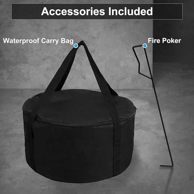 15 inch Smokeless FirePit with Waterproof Bag & Poker, Stainless Steel Outdoor Smokeless Fire Pit, Wood Burning Fire Pit for Patio, Camping, Backyard