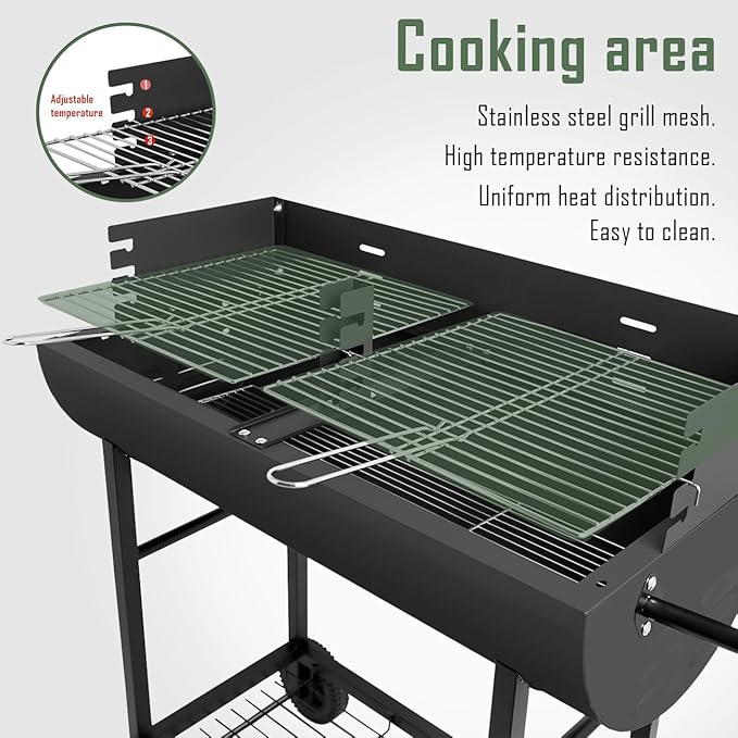 Charcoal Barrel Grill, Large Stainless Steel Grill For Backyard Camping Picnic and Party