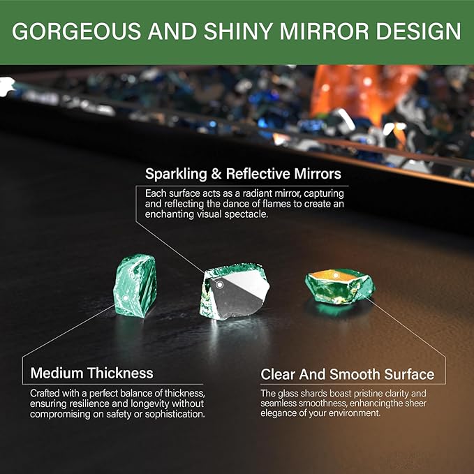 NUPICK 20 Pound Fire Glass, 1/4 Inch Reflective Fire Pit Glass, Tempered Firepit Glass Rock for Propane or Natural Gas, Glass Rocks for Fire Pit Table, Fireplace Glass for Landscaping, Green